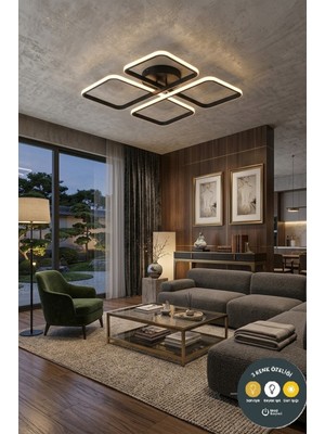 UltraMint Şık Siyah Geometrik Kare LED Avize, Çok Renkli ve Modern Tasarım