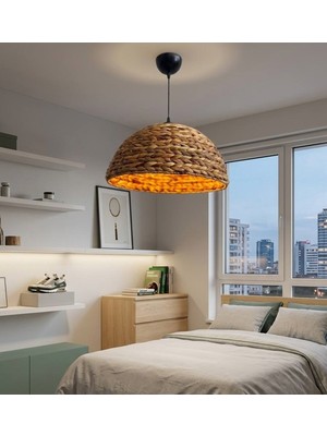 UltraMint El Örmesi Muz Ağacı Lifli Modern Sarkıt Avize - 40 cm E27 Duy