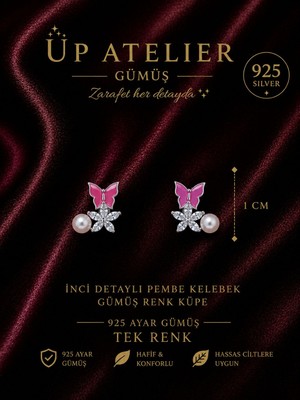 Up Atelier 925 Ayar Gümüş Silver Incili Pembe Kelebek Model