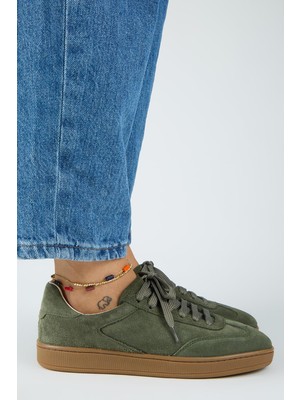 Manijero Krahe Barbella Kadın Hakiki Deri Üç Ayrı Alternatif Bağcıklı Haki Sneakers