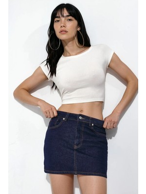 Hiccup Kadınlar Denim Şort Etek Koyu Mavi Denim