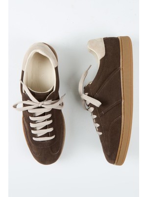 Krähe Krahe Calijero 2 Erkek Hakiki Deri Bağcıklı Kahve-Bej Sneakers