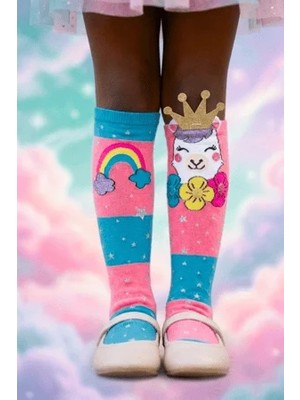 Bony Socks Kız Çocuk Gökkuşağı ve Lama Desenli Aksesuarlı Dizüstü Çorap