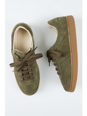 Krähe Krahe Calijero Erkek Hakiki Deri Bağcıklı Haki Sneakers
