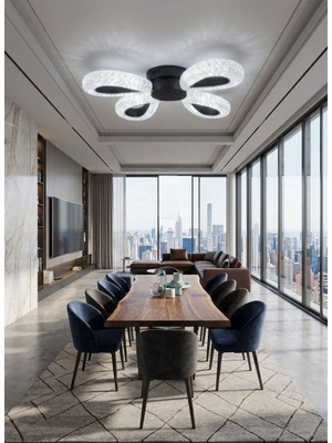 UltraMint Modern 4'lü Siyah LED Plafonyer, Salon, Mutfak, Çocuk ve Yatak Odası Için