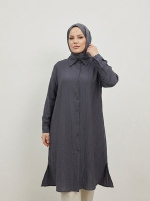 Miostil Yırtmaç Detay Uzun Tunik-Antrasit