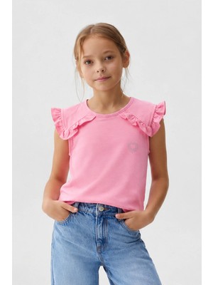 Overdo Kız Çocuk Taş Baskılı Pamuklu Kısa Kol T-Shirt