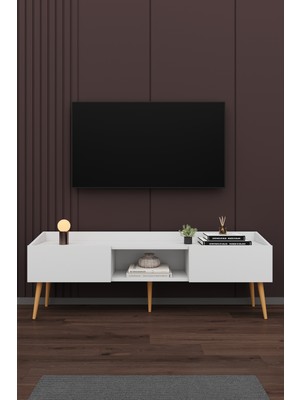 Asra Trend Modern TV Ünitesi %100 MDF Kapaklı Ahşap Ayaklı Televizyon Sehpası T28