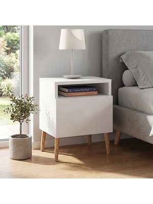 Robeve Modern Beyaz Komodin Ahşap Ayaklı Yatak Odası Komodin Bebek Odası Genç Odası Komodin Raflı Komodin Başucu Dolabı Iskandinav Modern Komodin