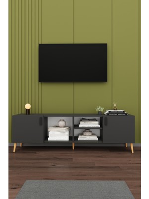 Asra Trend Modern TV Ünitesi %100 MDF Kapaklı Ahşap Ahşap Ayaklı Televizyon Sehpası T-12