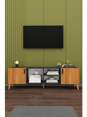 Asra Trend Modern TV Ünitesi %100 MDF Kapaklı Ahşap Ayaklı Televizyon Sehpası T-13