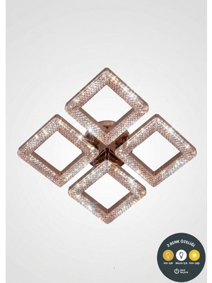 UltraMint Modern Kristal Kare LED Avize 4’lü, Renkli, Salon ve Mutfak Için