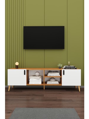 Asra Trend Modern TV Ünitesi %100 MDF Kapaklı Ahşap Ayaklı Televizyon Sehpası T-11