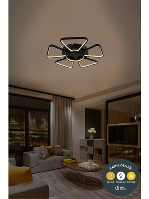 UltraMint Şık Siyah 6 Kollu LED Tavan Avizesi, Salon ve Oturma Odası Için