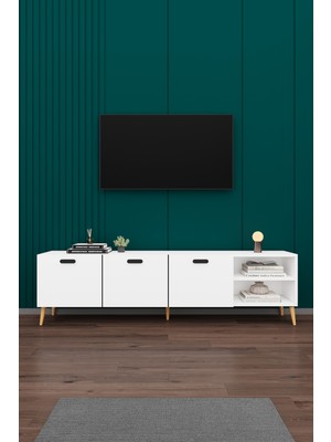 Asra Trend Modern TV Ünitesi %100 MDF Kapaklı Ahşap Ayaklı Televizyon Sehpası T-18