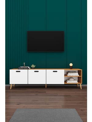 Asra Trend Modern TV Ünitesi %100 MDF Kapaklı Ahşap Ayaklı Televizyon Sehpası T-20