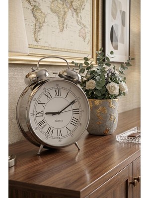 Şahane Home Metal Çalar Saat-Gümüş