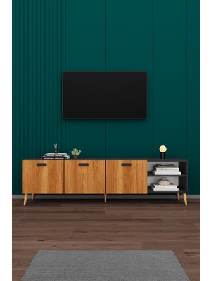 Asra Trend Modern TV Ünitesi %100 MDF Kapaklı Ahşap Ayaklı Televizyon Sehpası T-22