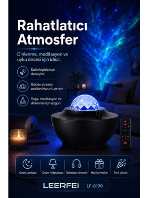 Pazarcan Uzaktan Kumandalı Yıldızlı Gökyüzü Projektörü Gece Lambası Ambiyans Işıklı