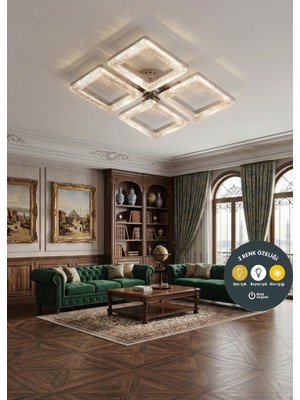 UltraMint Kumandalı Kristal Kare LED Avize, 4'lü, Çok Renkli, Modern ve Şık Tasarım