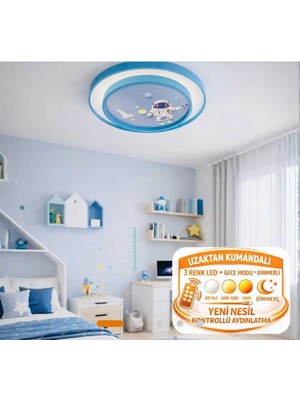 UltraMint Mavi Renkli Çocuk Odası LED Avize, Kumandalı, Şık ve Modern Tasarım