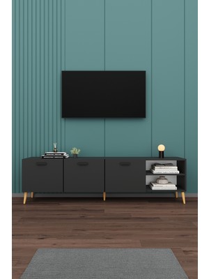 Asra Trend Modern TV Ünitesi %100 MDF Kapaklı Ahşap Ayaklı Televizyon Sehpası T-21