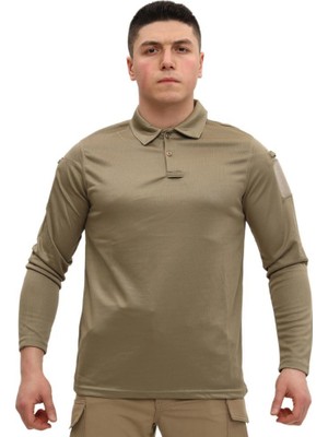 Single Sword Polo Yaka Uzun Kol Outdoor T - Shirt - Beden: S | Renk: Bej