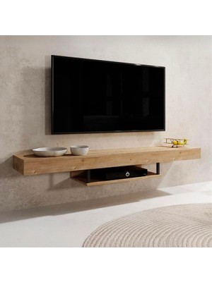 Duvara Monte Modern Tv Ünitesi | Minimalist Tasarımlı 150 cm Şık Raflı Tv Altlığı | Askılı Konsol Modeli