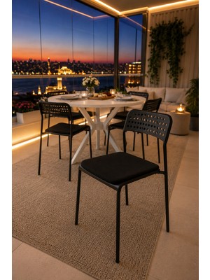 Flinder Beyaz 4 Kişilik Minderli Balkon Takımı, Balkon Masası, Balkon Sandalyesi, Yuvarlak Masa, Yemek Masası, Mutfak Masa Sandalye Takımı, 4 Sandalye 1 Ma