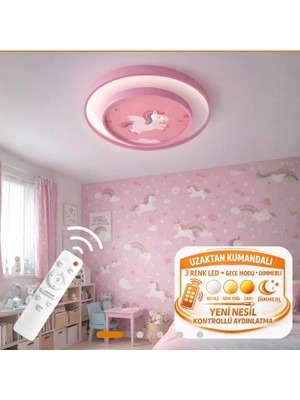 UltraMint Pembe Çocuk Odası Led'li Kumandalı Avize, Şık ve Kullanışlı Aydınlatma