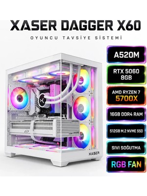 Xaser Dagger X60 Ryzen 7 5700X 16GB Ram 512GB M.2 Nvme SSD 8gb RTX5060 Sıvı Soğutmalı Oyuncu Bilgisayarı