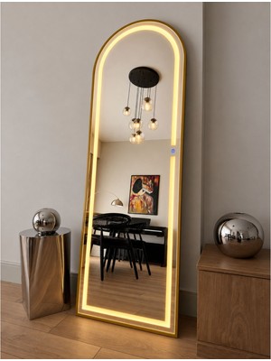 Effe Yapı Dekor Ledli Gold Metal Çerçeveli 180X60 cm Ayaklı Boy Aynası