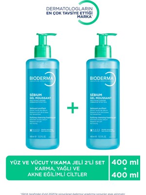Bioderma Sebium Foaming Gel Karma Yağlı ve Akne Eğilimli Ciltler İçin Yüz Temizleme Jeli 400 ml x 2 adet