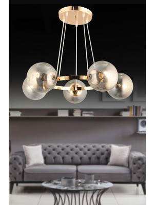 UltraMint Şık Füme Camlı 5 Li Halka Tavan Avizesi, Modern ve Elegant Tasarım
