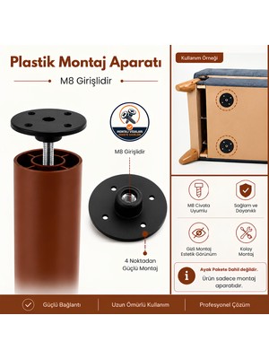 Badem10 Mobilya Kanepe Baza Koltuk Sehpa Montaj Ayağı M8 Civatalı Plastik Bağlantı Aparatı Ayak Tabanı
