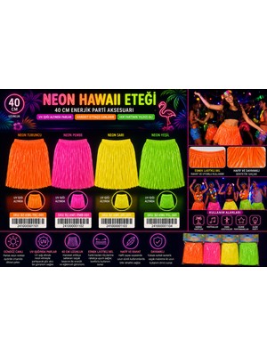 Özel Neon Hawaii Eteği 40 cm Pembe Sarı Yeşil Turuncu Uv Işığında Parlayan Parti Dans Festival Eteği