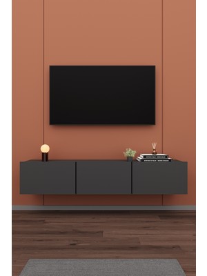 Modern Duvara Monte TV Ünitesi %100 MDF Kapaklı Televizyon Sehpası T-27