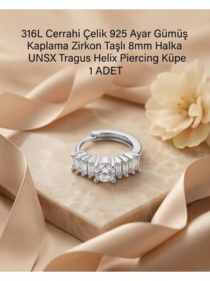 Begonia Accessories 316L Cerrahi Çelik Gümüş Kaplama Kararmaz Alerji Yapmaz Zirkon Taş Figür 1 Adet Unisex Minimal Halka Tragus Helix Küpe Piercing G503-2