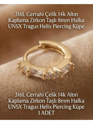 Begonia Accessories 316L Cerrahi Çelik Altın Kaplama Kararmaz Alerji Yapmaz Zirkon Taş Figür 1 Adet Unisex Minimal Halka Tragus Helix Küpe Piercing A503-19