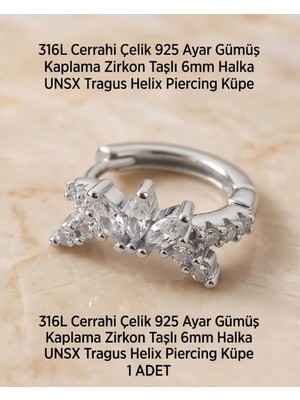 Begonia Accessories 316L Cerrahi Çelik Gümüş Kaplama Kararmaz Alerji Yapmaz Zirkon Taş Figür 1 Adet Unisex Minimal Halka Tragus Helix Küpe Piercing G503-4