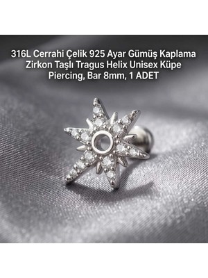 Begonia Accessories 316L Cerrahi Çelik Paslanmaz Kararmaz Alerji Yapmaz Zirkon Taşlı Figürlü Unisex Tragus Helix Küpe Piercing G106-21