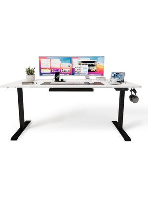 Ofisimi Uprise Comfort Çift Motorlu Yükseklik Ayarlı Masa (72–121 Cm) (Siyah Ayak/lake Beyaz Tabla, 120X60 Cm)