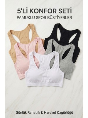Secret Touch Kadın 5'li Paket Pamuklu Pedli Sporcu Sütyeni Yüzücü Model Yarım Atlet Büstiyer Seti
