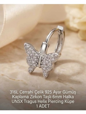 Begonia Accessories 316L Cerrahi Çelik Gümüş Kaplama Kararmaz Alerji Yapmaz Zirkon Taş Figür 1 Adet Unisex Minimal Halka Tragus Helix Küpe Piercing G503-17
