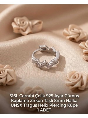 Begonia Accessories 316L Cerrahi Çelik Gümüş Kaplama Kararmaz Alerji Yapmaz Zirkon Taş Figür 1 Adet Unisex Minimal Halka Tragus Helix Küpe Piercing G503-23