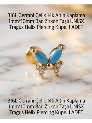 Begonia Accessories 316L Cerrahi Çelik Altın Kaplama Kararmaz Alerji Yapmaz Zirkon Taş Figür Unisex Tragus Helix Küpe Piercing A429-44