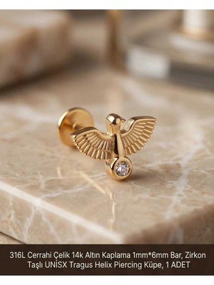 Begonia Accessories 316L Cerrahi Çelik Altın Kaplama Kararmaz Alerji Yapmaz Zirkon Taş Figür Unisex Tragus Helix Küpe Piercing A429-18