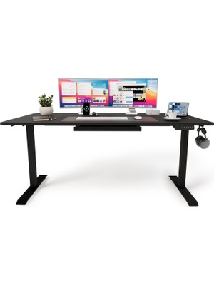 Ofisimi Uprise Comfort Çift Motorlu Yükseklik Ayarlı Masa (72–121 Cm) (Siyah Ayak/siyah Tabla, 120X60 Cm)