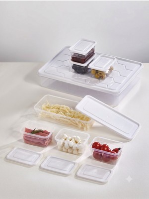 Follow Me 8 Parça Organizer Saklama Kabı - Buzdolabı ve Kahvaltılık Düzenleyici Beyaz