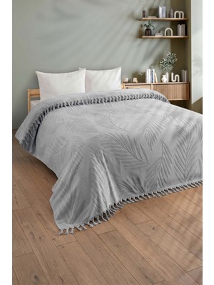 Sevim Çift Kişilik Saçaklı Havlu Yatak Örtüsü - %100 Pamuk & Yumuşak & Saçaklı Pike - 200X220 Cm-Gri